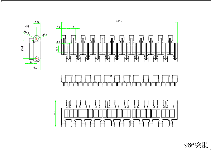 966 Series Raised Rib Modular Belt