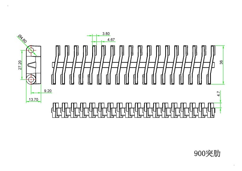 900 Series Raised Rib Modular Belt