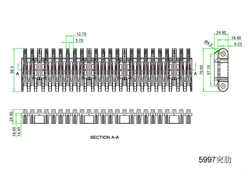 5997 Series Raised Rib Modular Belt