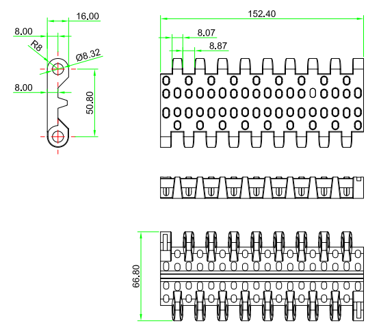 956 Series Perforated Flat Top Modular Belt
